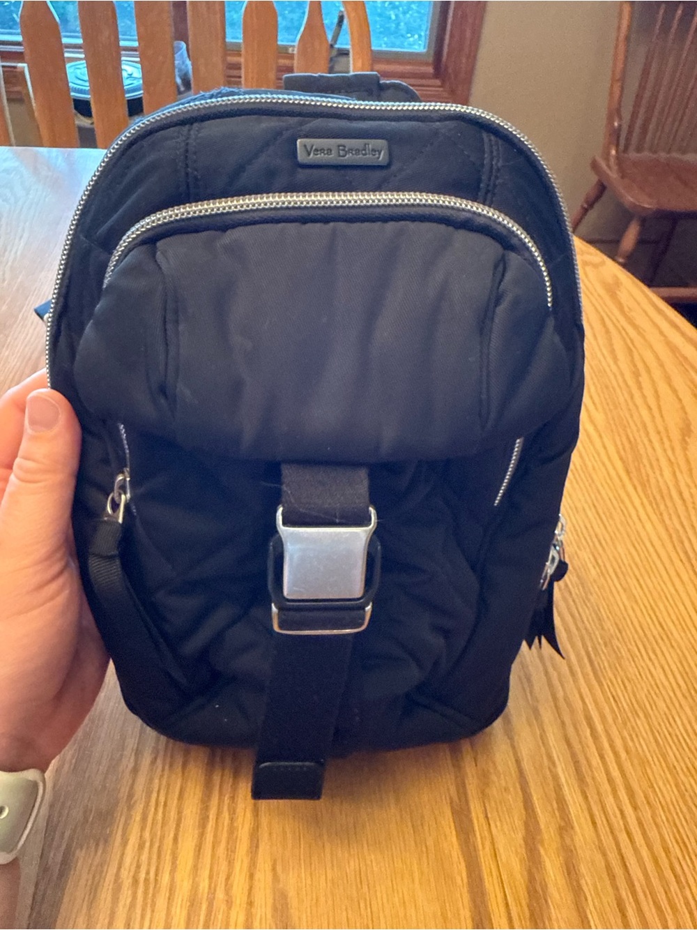 Vera Bradley Black Quilted Crossbody/Sling Backpack/Bag